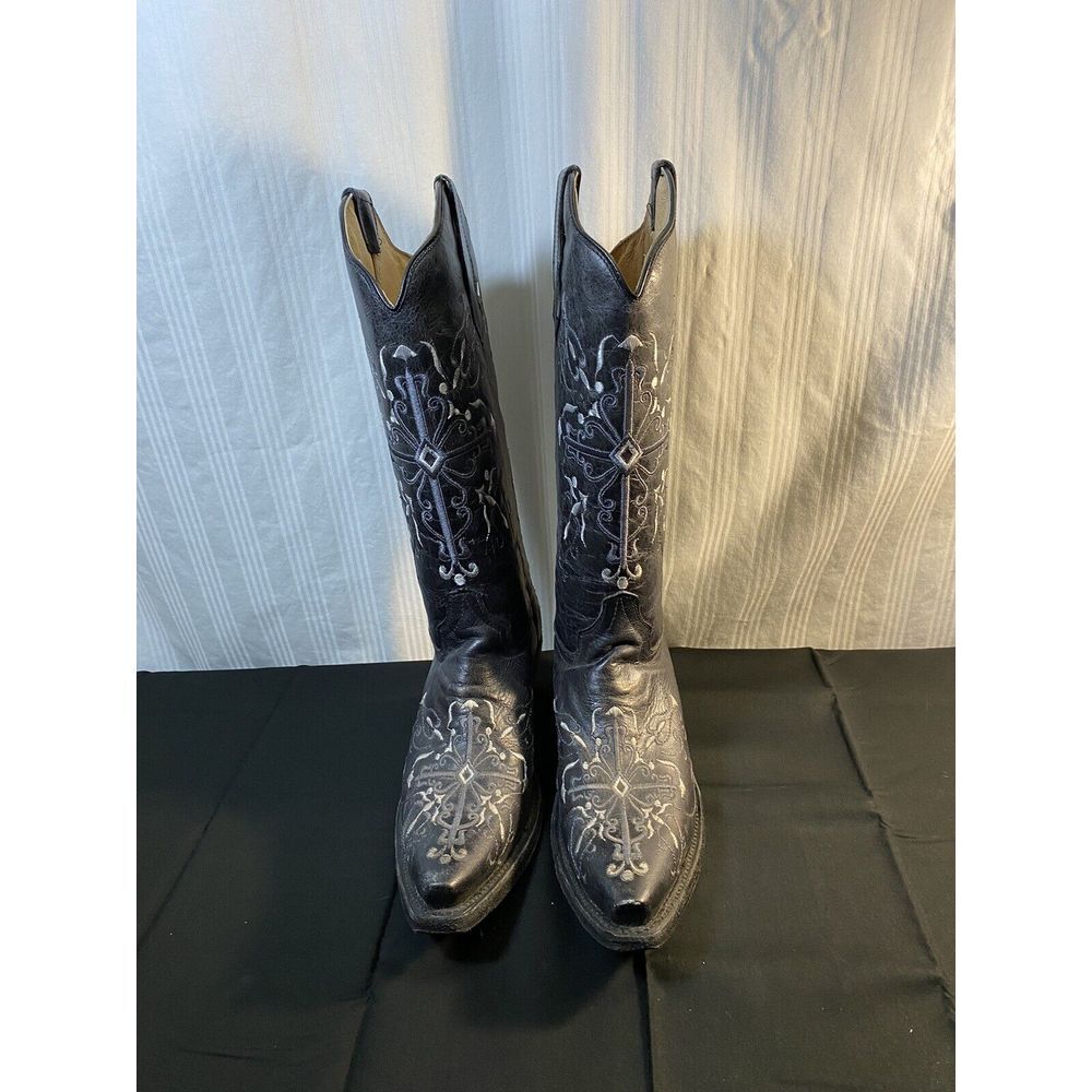 Circle G Black Western Cowboy Boots with White Embroidery